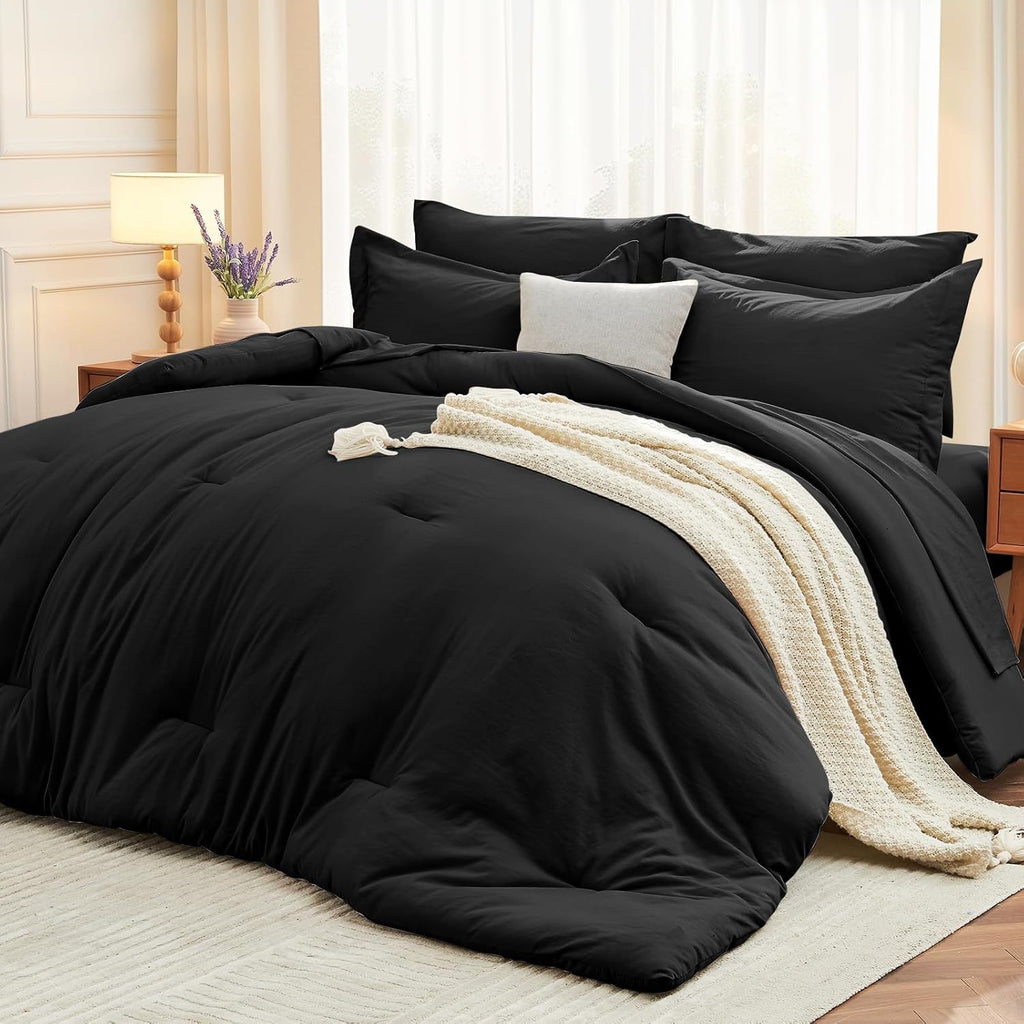 Yuelora Queen Bed in a Bag Set, 7 Pieces, Beige
