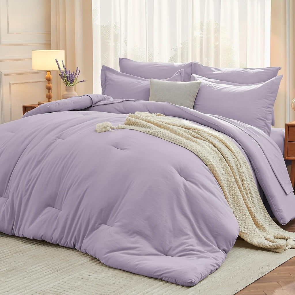 Yuelora Queen Bed in a Bag Set, 7 Pieces, Beige