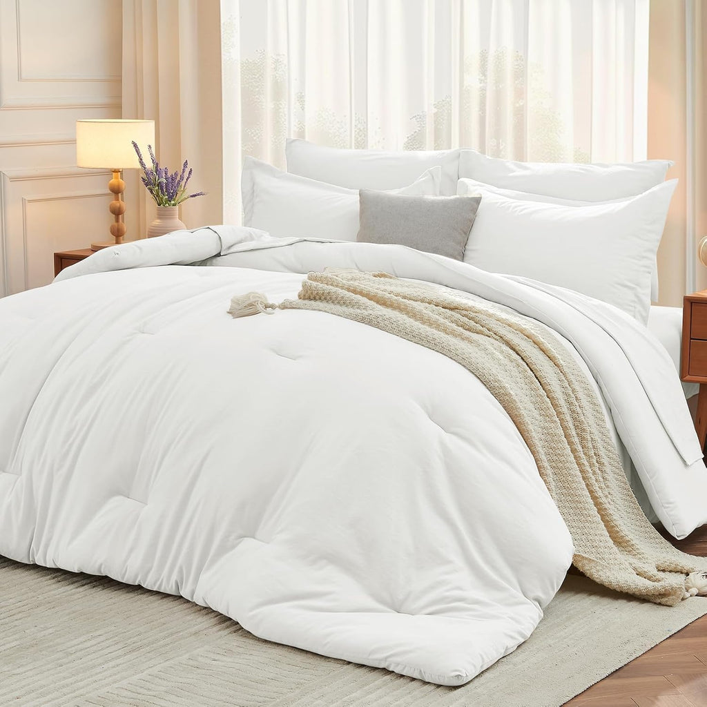 Yuelora Queen Bed in a Bag Set, 7 Pieces, Beige
