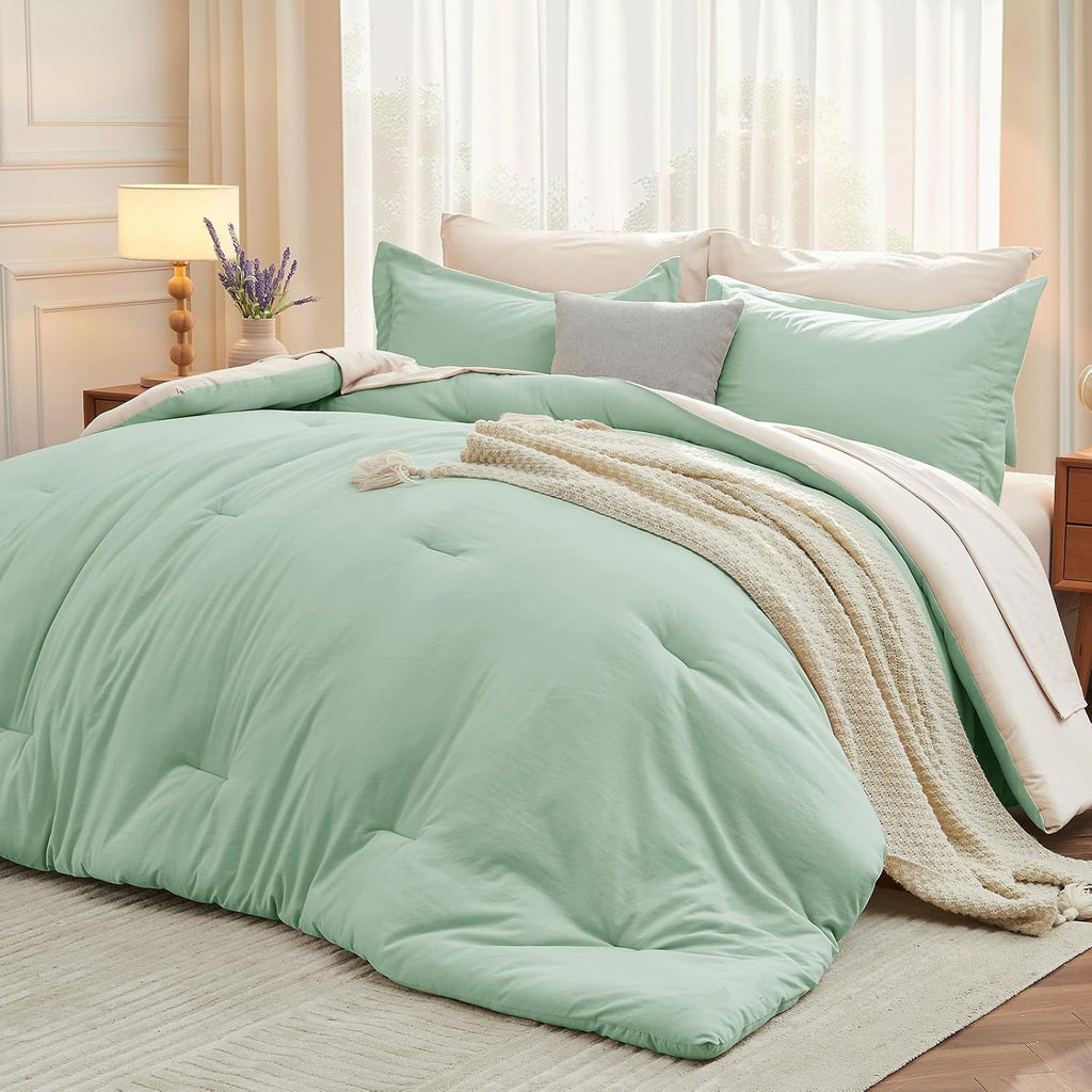 Yuelora Queen Bed in a Bag Set, 7 Pieces, Beige
