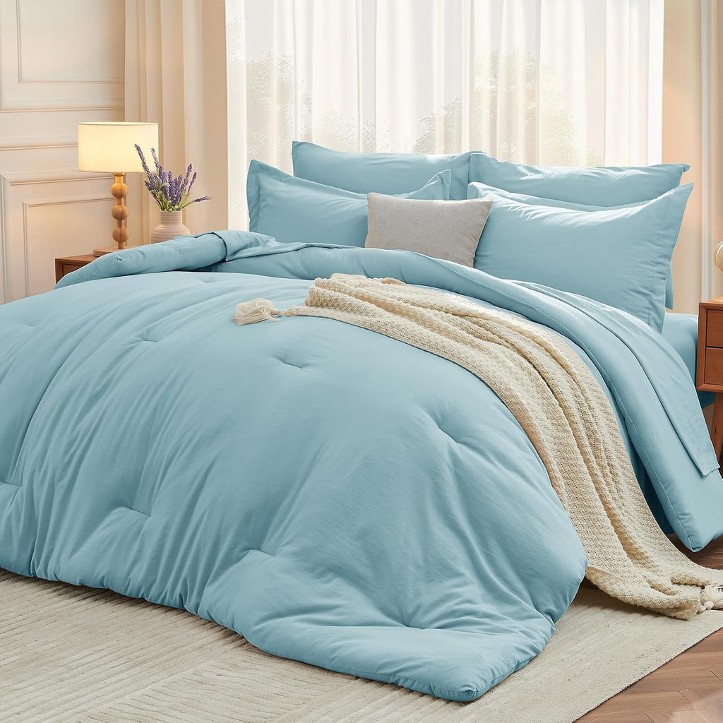 Yuelora Queen Bed in a Bag Set, 7 Pieces, Beige