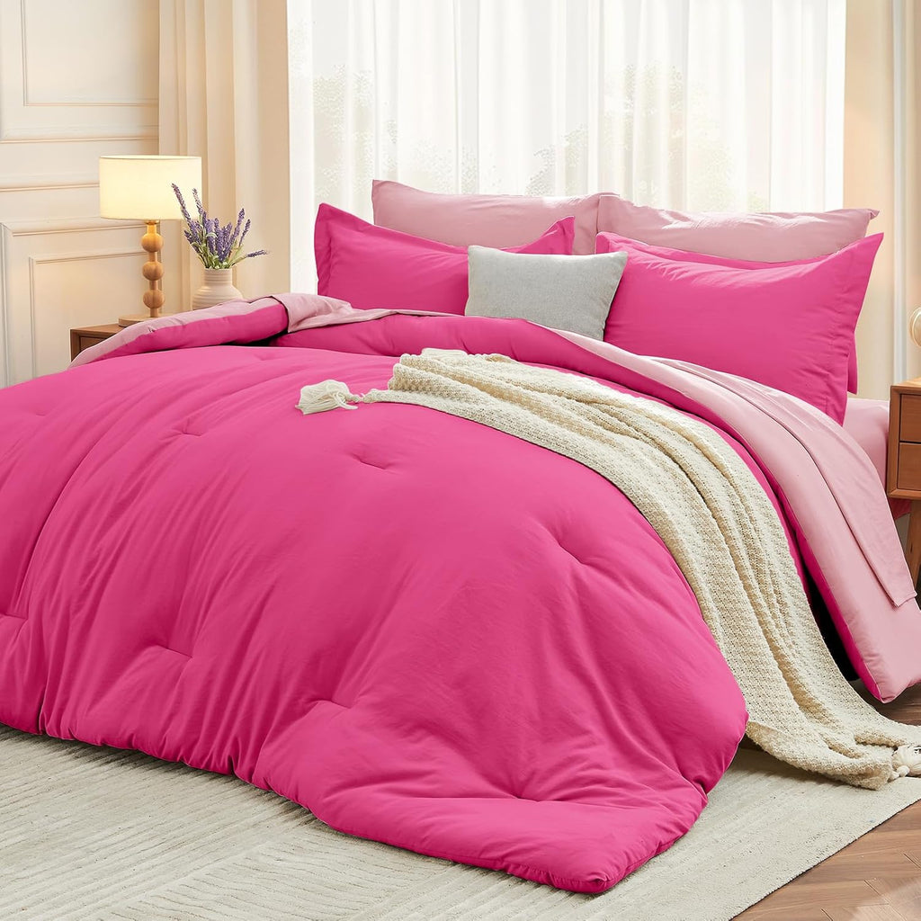 Yuelora Queen Bed in a Bag Set, 7 Pieces, Beige