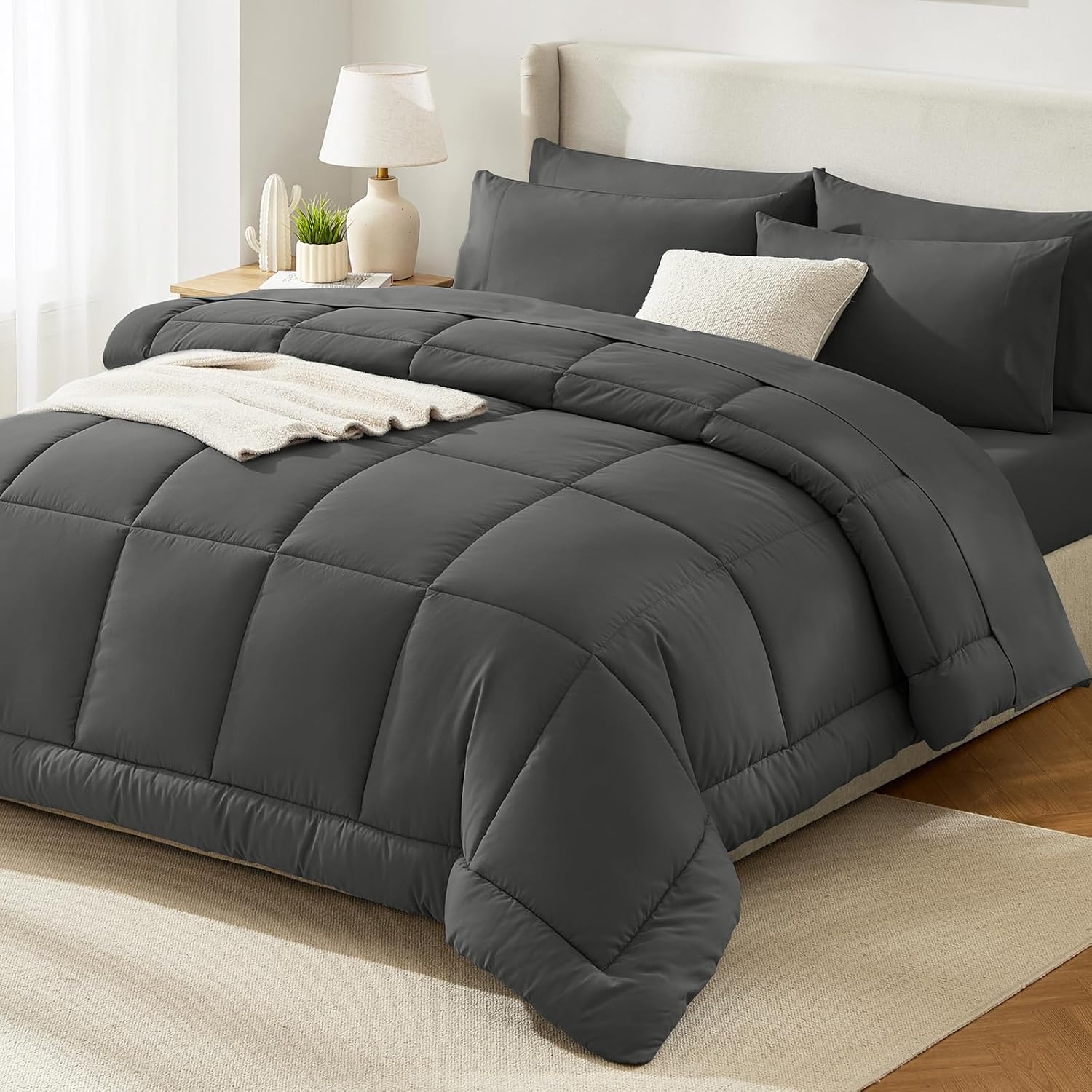 Yuelora Queen Bedding Set, 7 Pieces, Dark Grey
