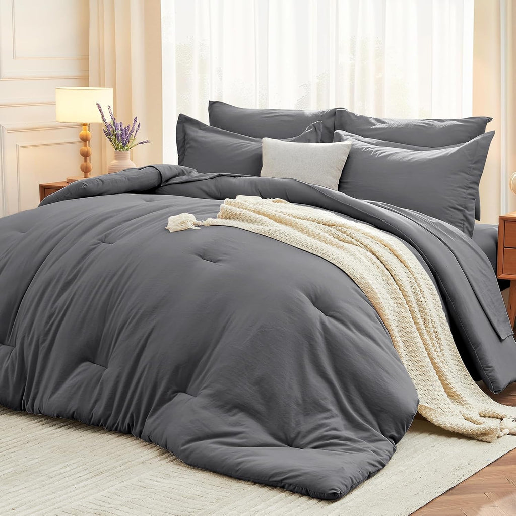 Yuelora Queen Bed in a Bag Set, 7 Pieces, Beige