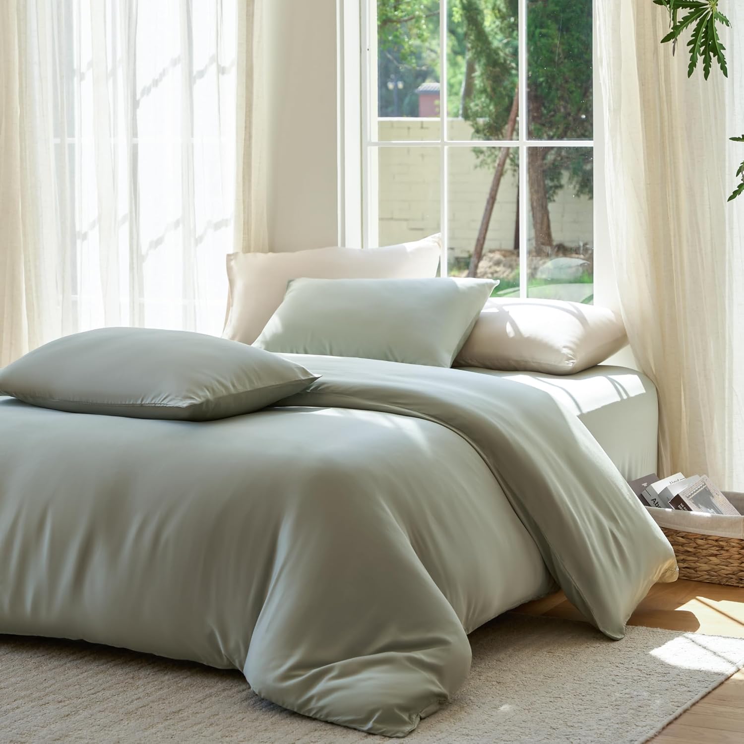 Yuelora Duvet Cover Set, Bamboo Viscose, Ivory, Full/Queen