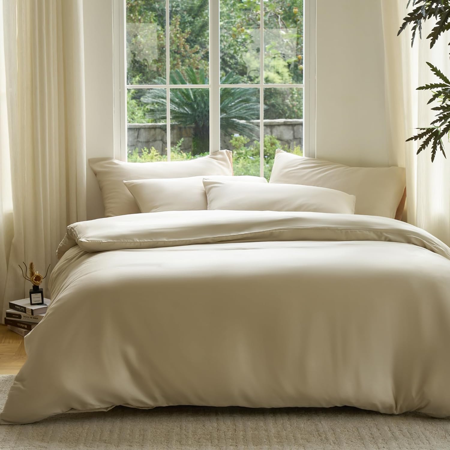 Yuelora Duvet Cover Set, Bamboo Viscose, Ivory, Full/Queen