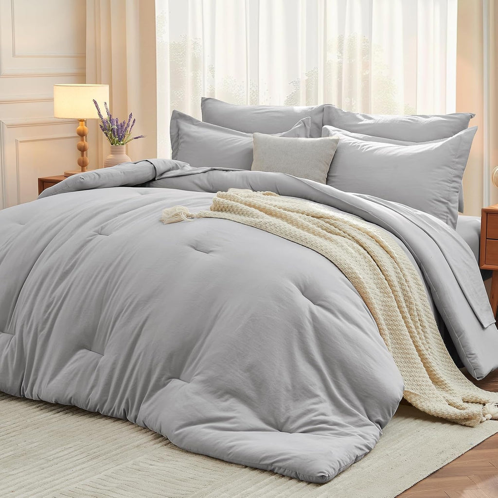Yuelora Queen Bed in a Bag Set, 7 Pieces, Beige
