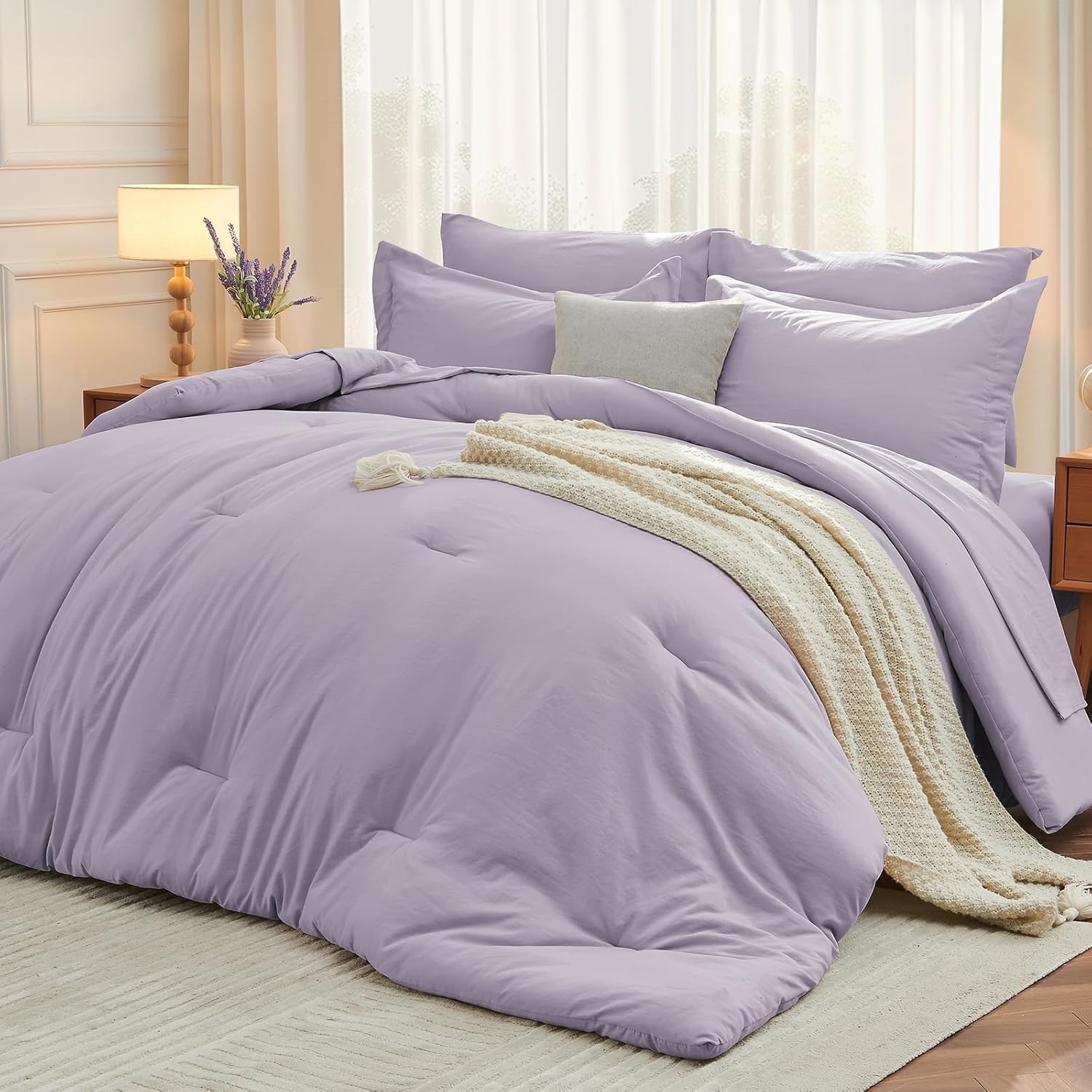 Yuelora Queen Bed in a Bag Set, 7 Pieces, Beige