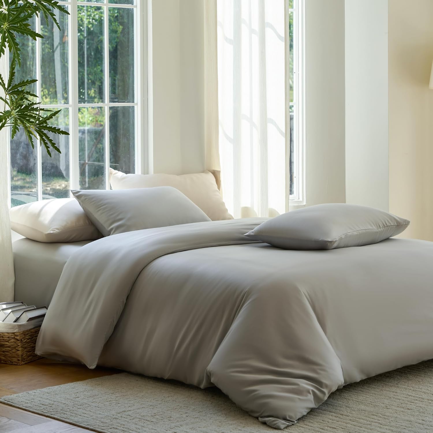 Yuelora Duvet Cover Set, Bamboo Viscose, Ivory, Full/Queen