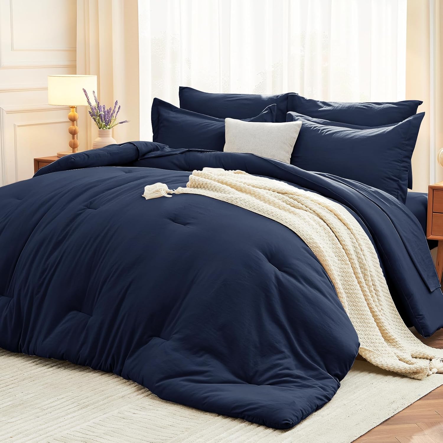 Yuelora Queen Bed in a Bag Set, 7 Pieces, Beige