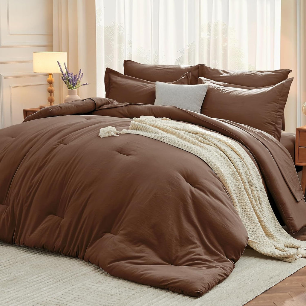 Yuelora Queen Bed in a Bag Set, 7 Pieces, Beige