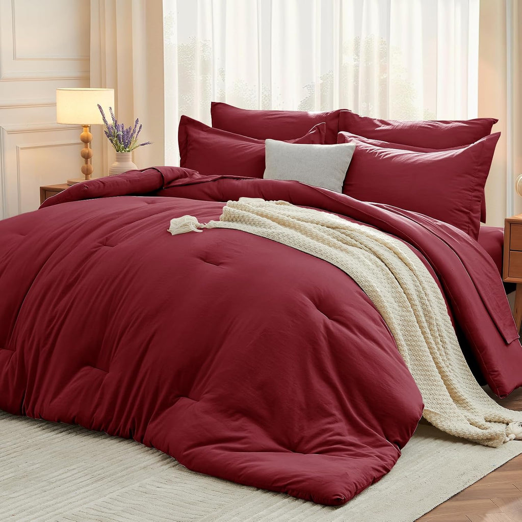 Yuelora Queen Bed in a Bag Set, 7 Pieces, Beige