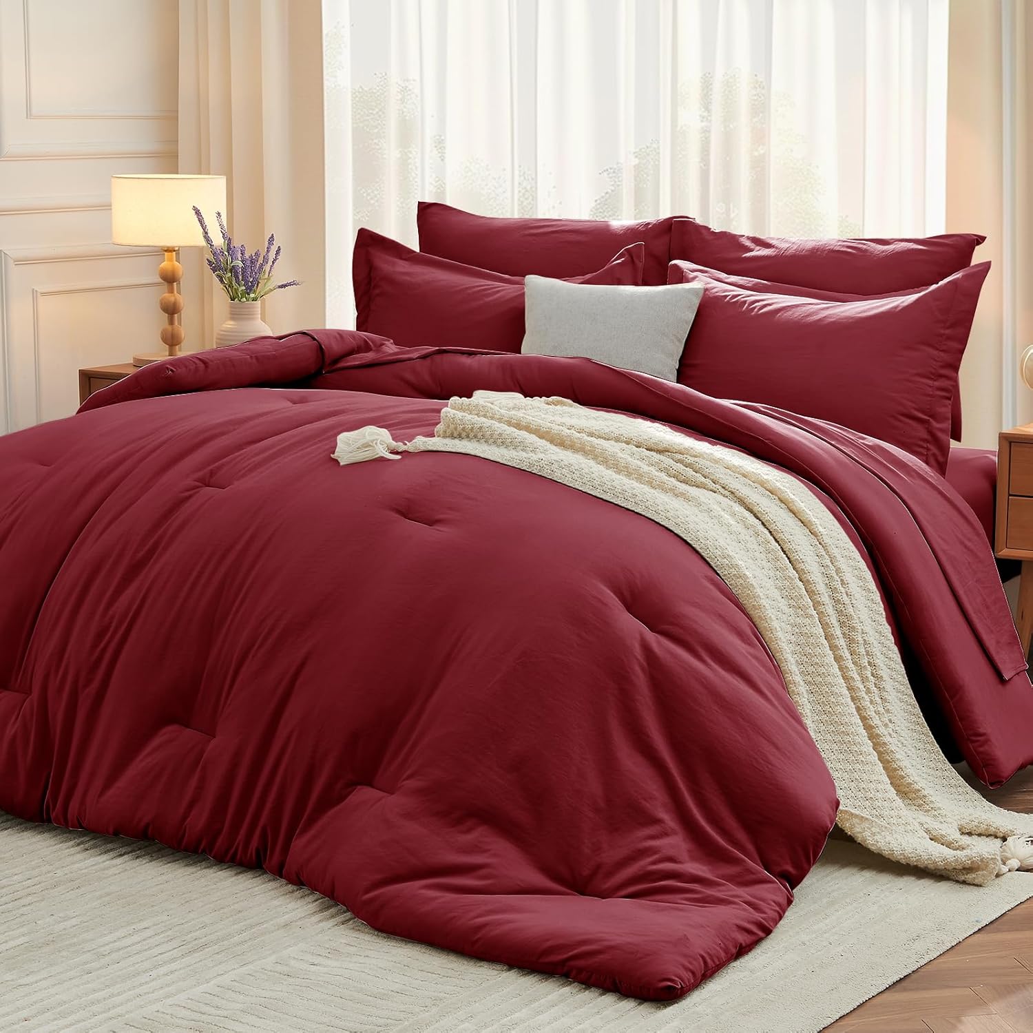 Yuelora Queen Bed in a Bag Set, 7 Pieces, Beige