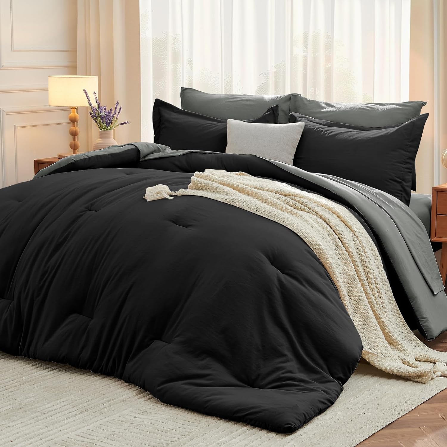 Yuelora Queen Bed in a Bag Set, 7 Pieces, Beige