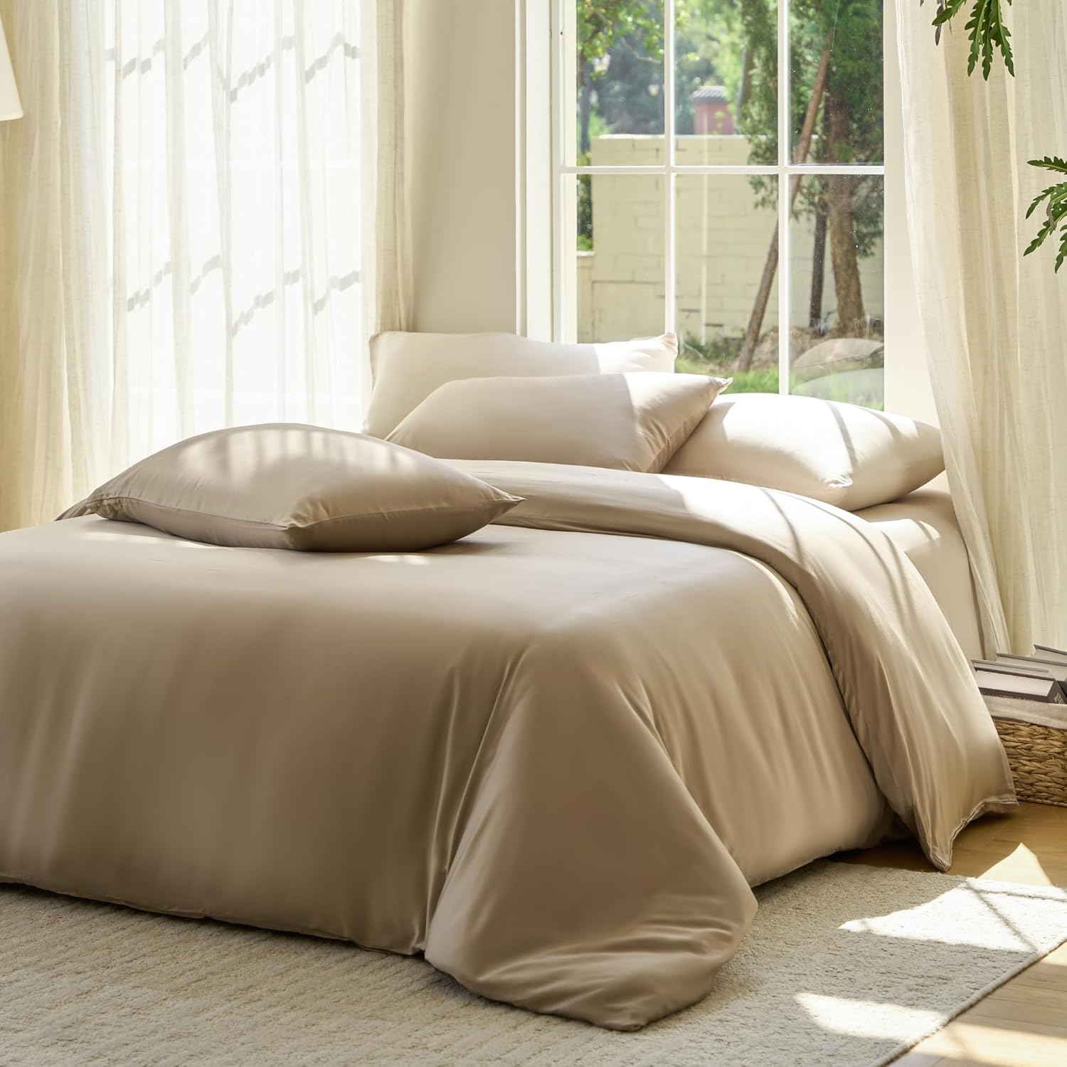 Yuelora Duvet Cover Set, Bamboo Viscose, Ivory, Full/Queen