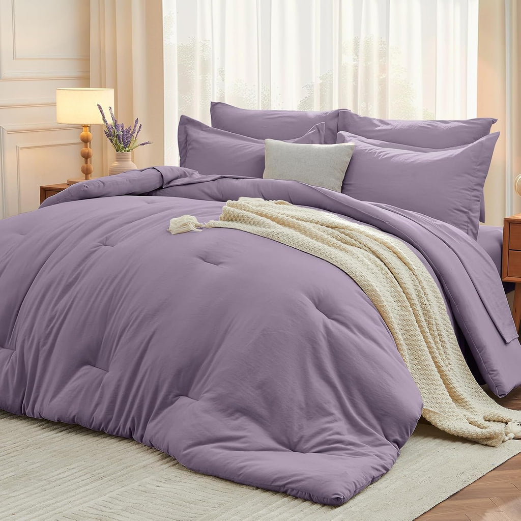 Yuelora Queen Bed in a Bag Set, 7 Pieces, Beige