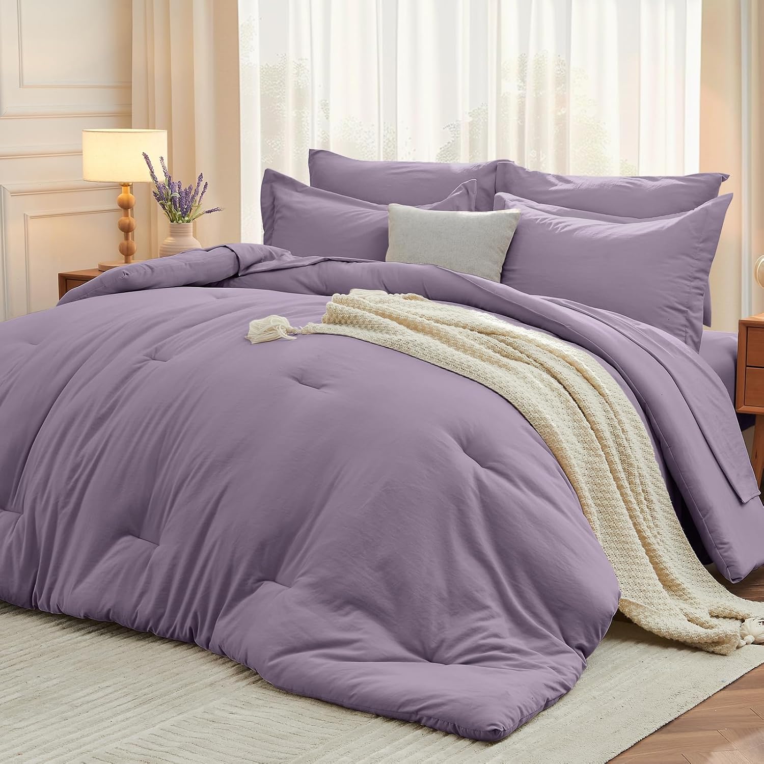 Yuelora Queen Bed in a Bag Set, 7 Pieces, Beige