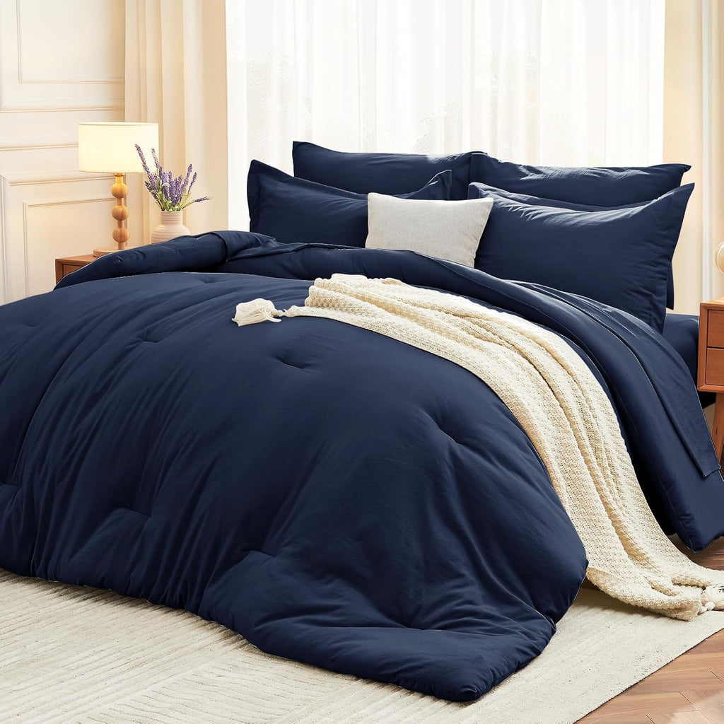 Yuelora Queen Bed in a Bag Set, 7 Pieces, Beige