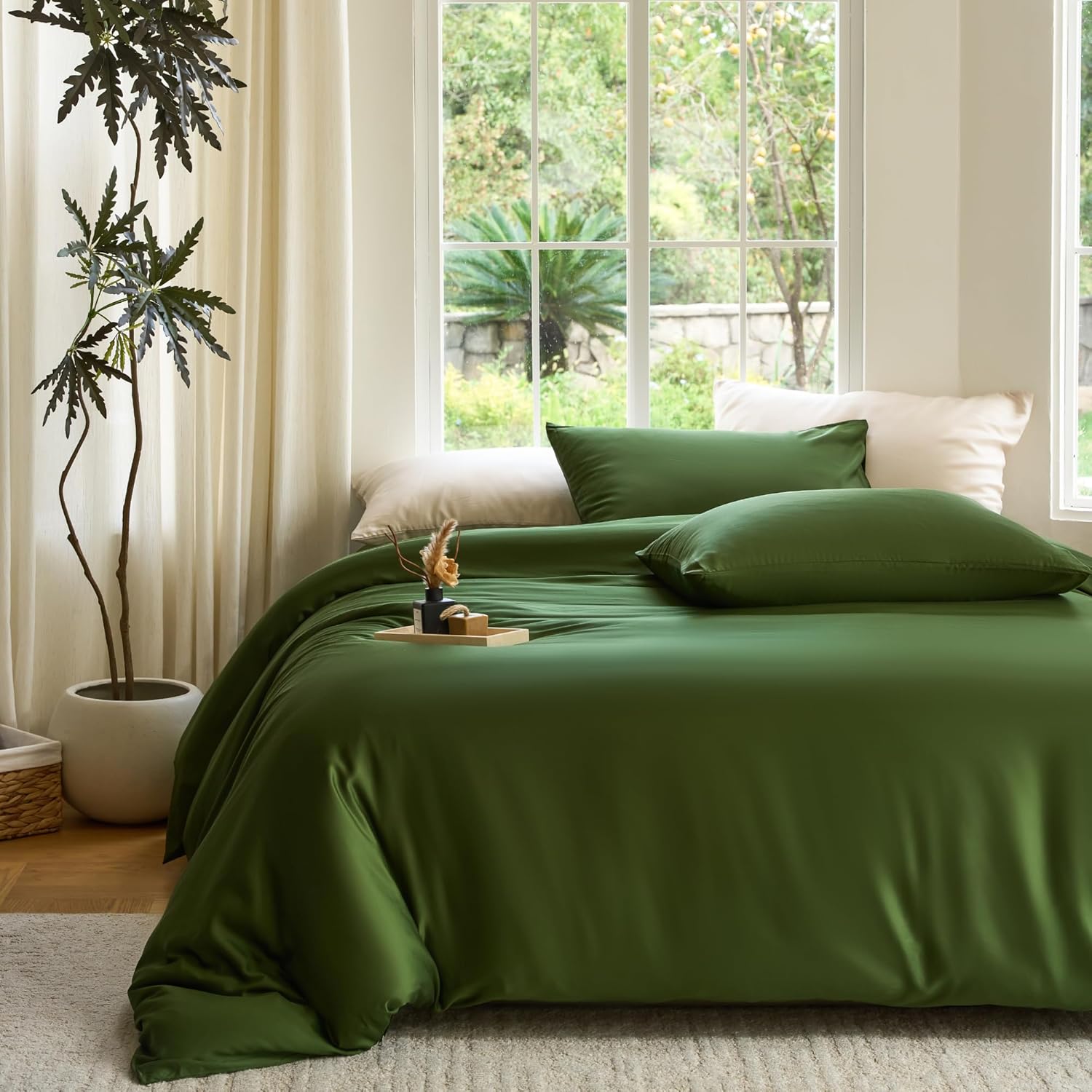 Yuelora Duvet Cover Set, Bamboo Viscose, Ivory, Full/Queen