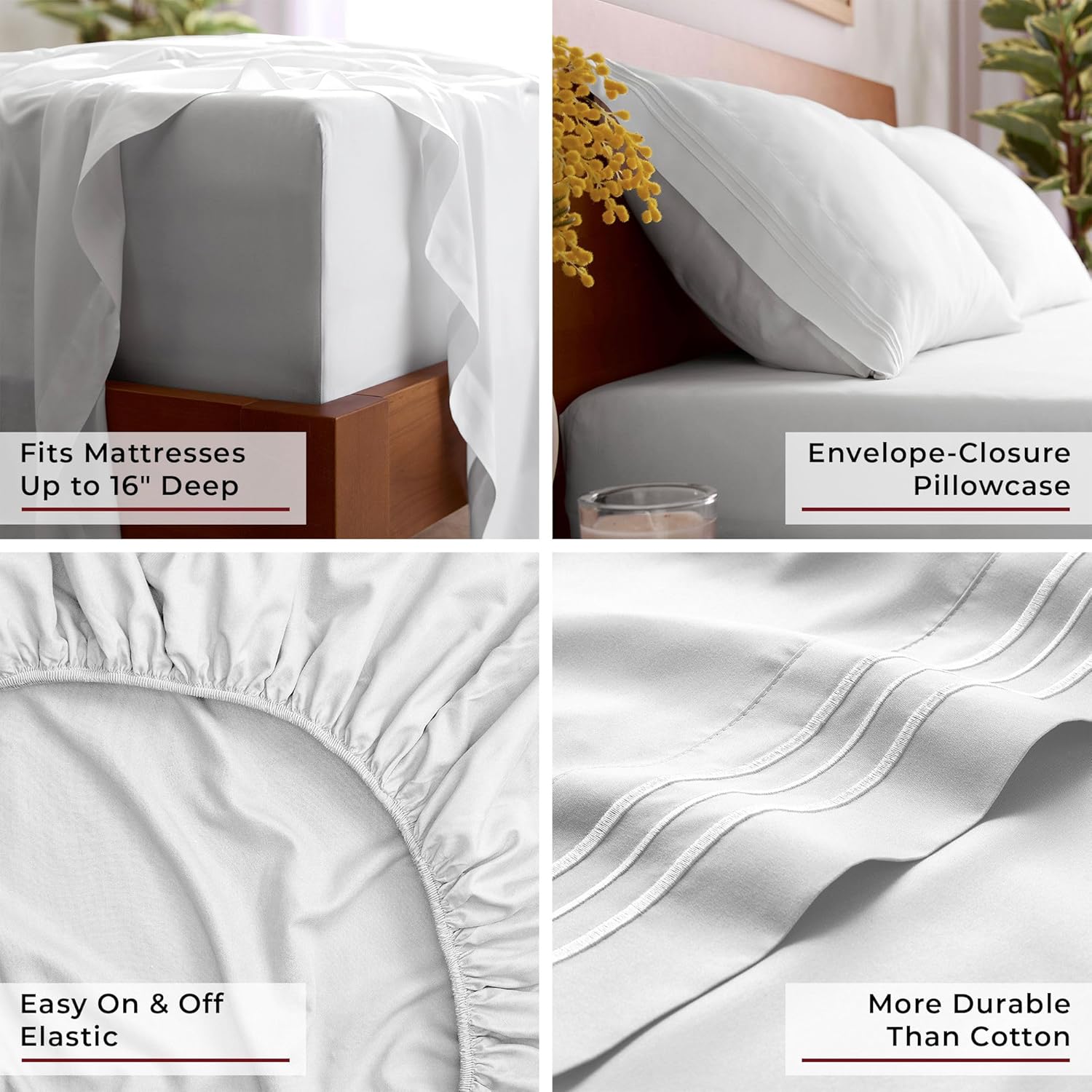Yuelora Queen Sheet Set, 4 Pieces, White