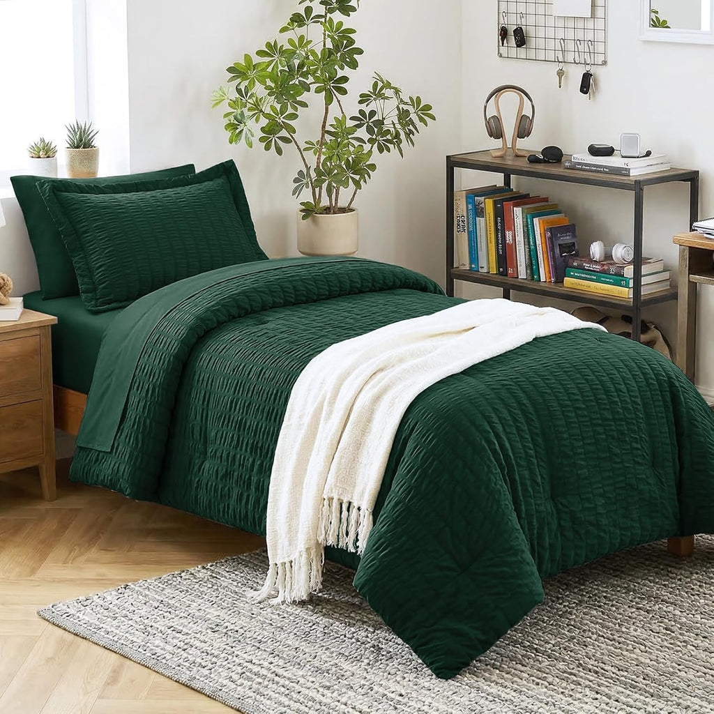 Yuelora Queen Bedding Set, 7 Pieces, Brown Seersucker Comforter Set