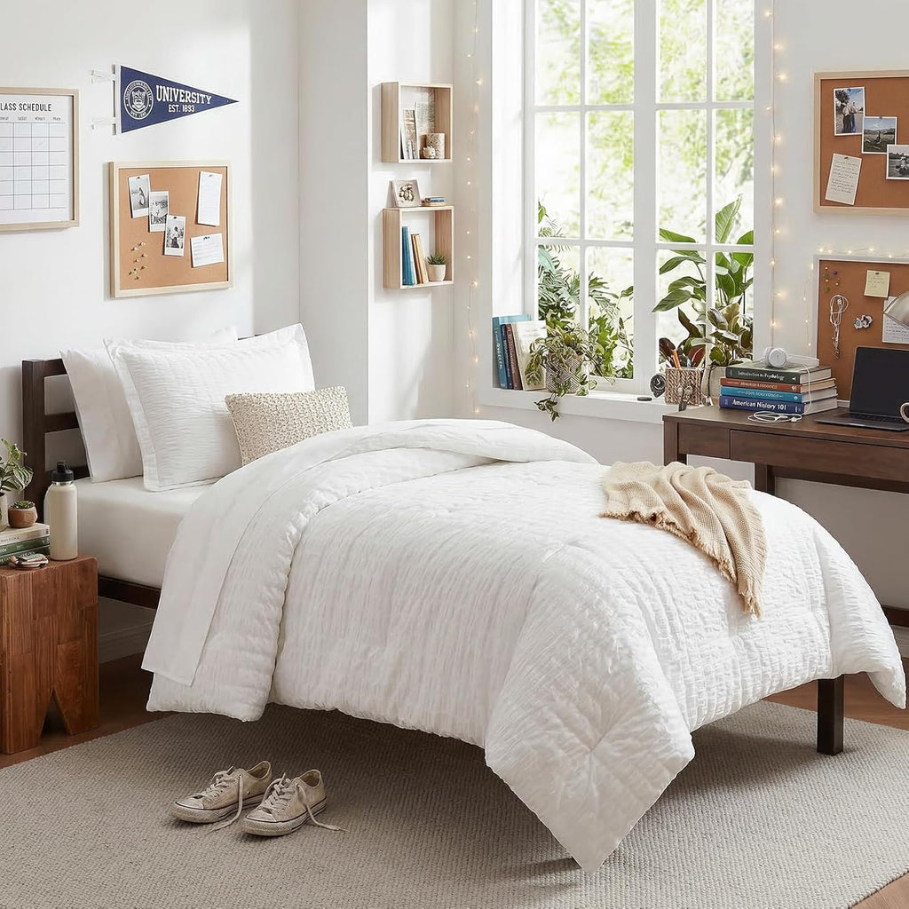 Yuelora Queen Bedding Set, 7 Pieces, Brown Seersucker Comforter Set