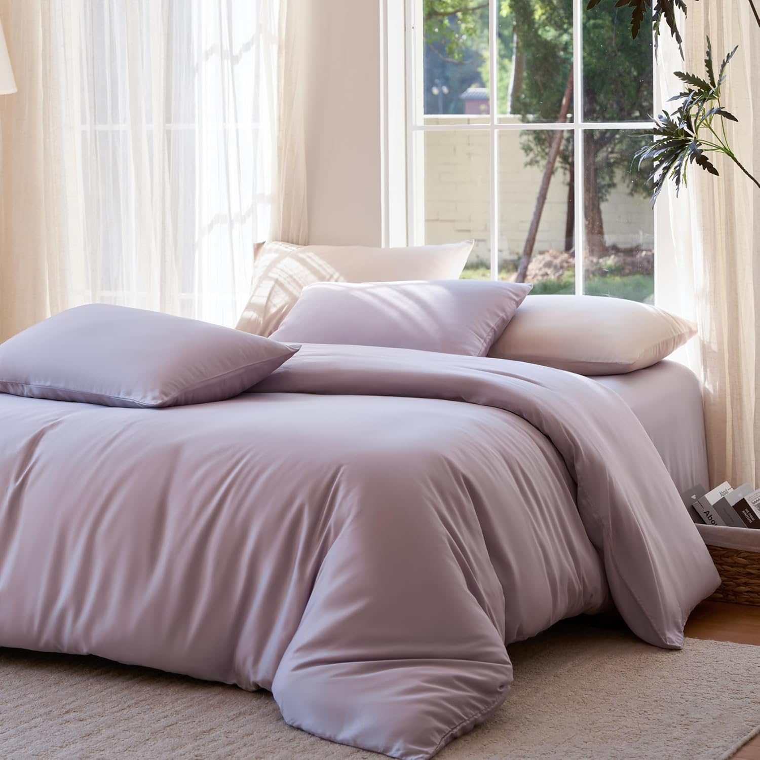 Yuelora Duvet Cover Set, Bamboo Viscose, Ivory, Full/Queen