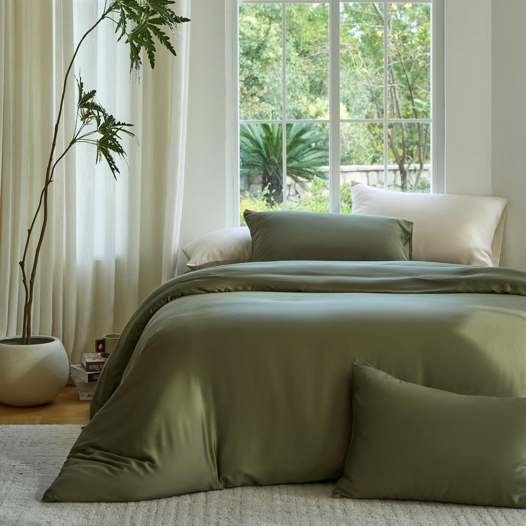 Yuelora Duvet Cover Set, Bamboo Viscose, Ivory, Full/Queen