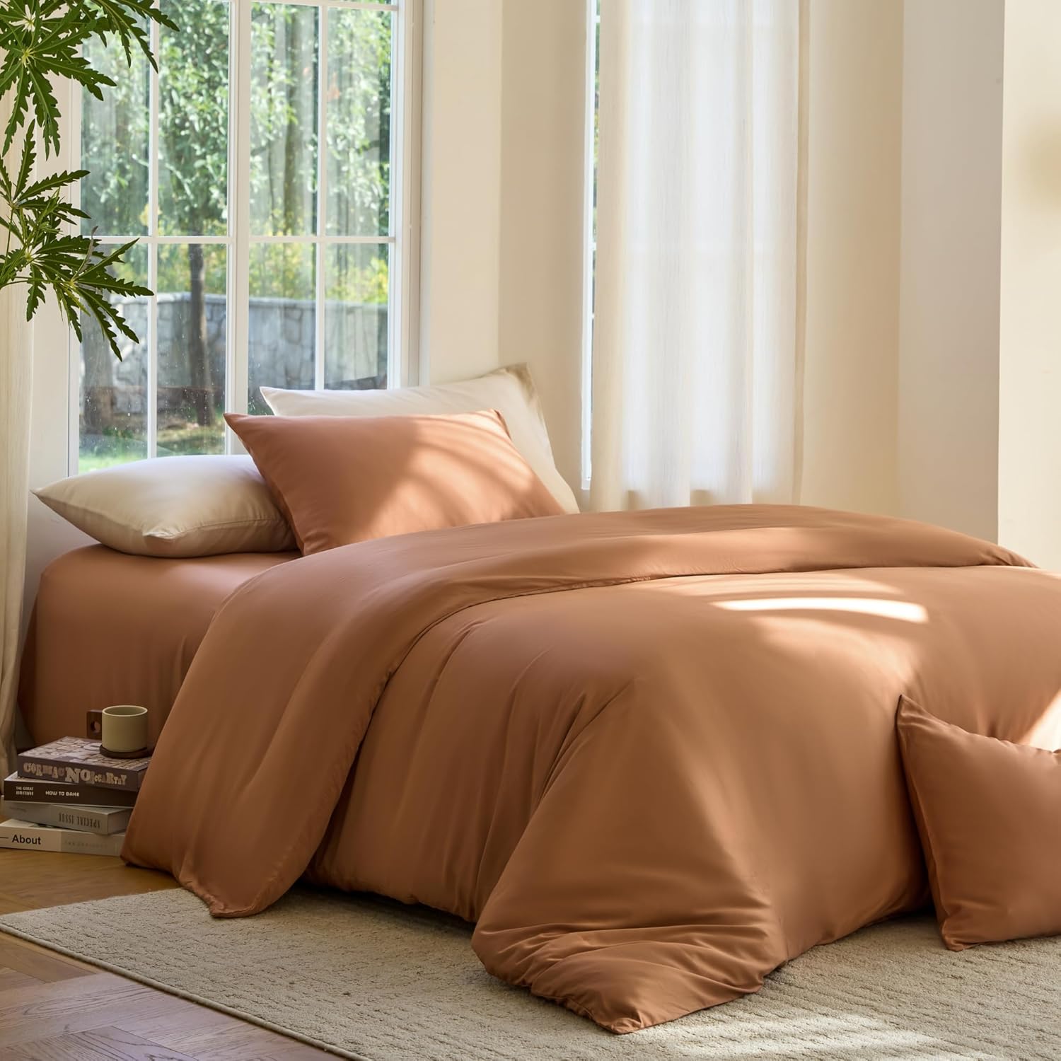 Yuelora Duvet Cover Set, Bamboo Viscose, Ivory, Full/Queen
