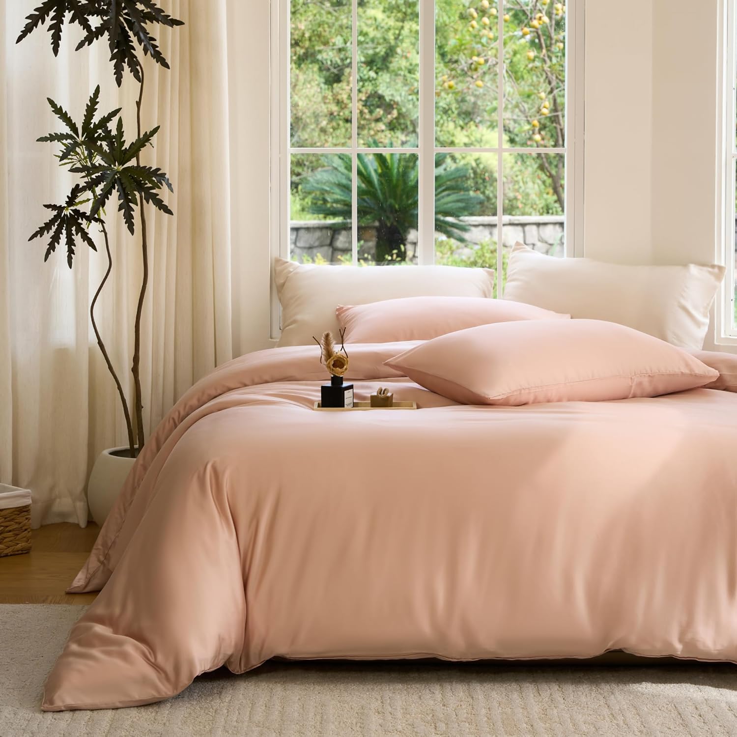 Yuelora Duvet Cover Set, Bamboo Viscose, Ivory, Full/Queen