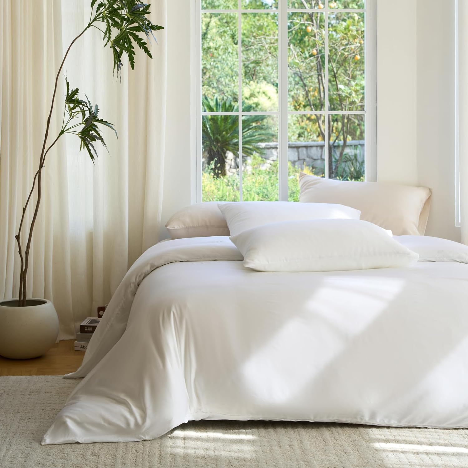 Yuelora Duvet Cover Set, Bamboo Viscose, Ivory, Full/Queen