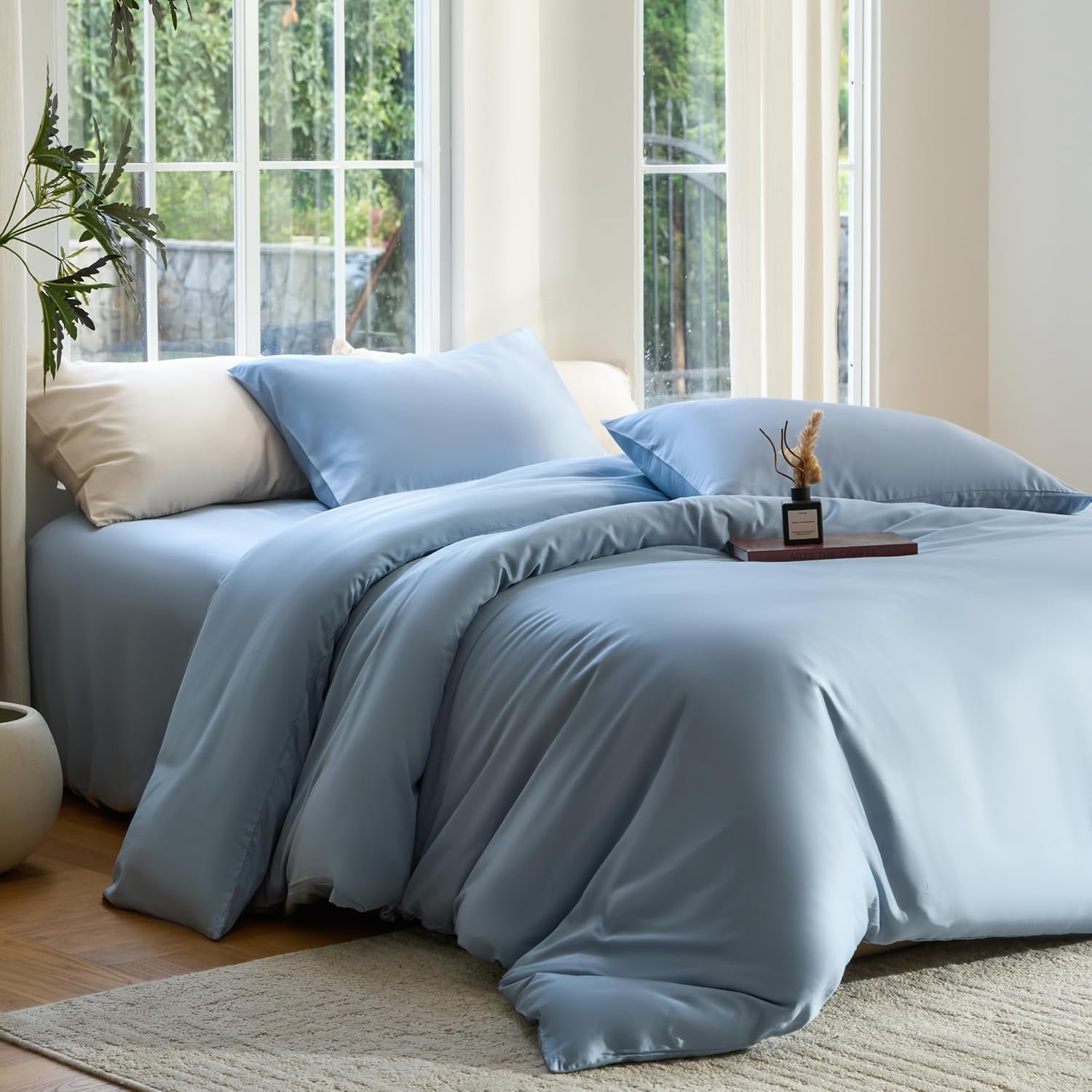 Yuelora Duvet Cover Set, Bamboo Viscose, Ivory, Full/Queen