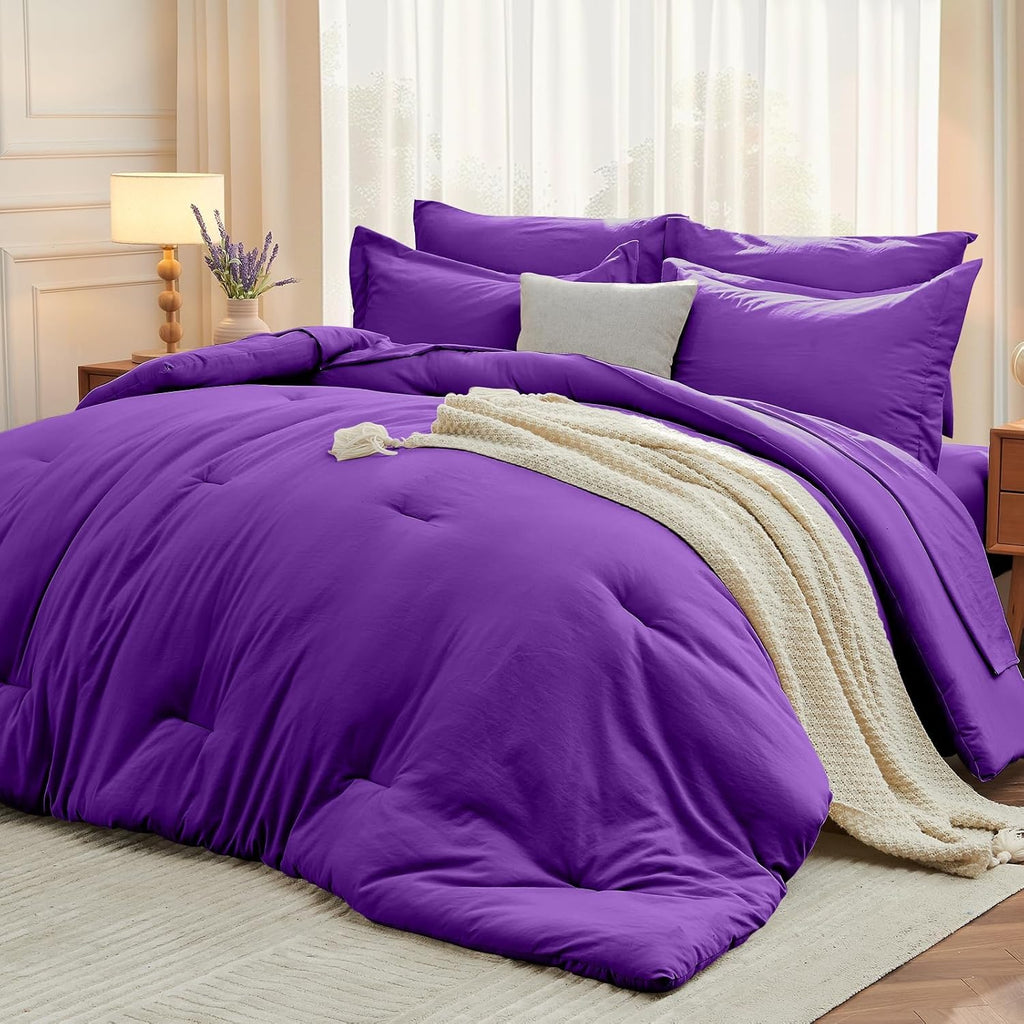 Yuelora Queen Bed in a Bag Set, 7 Pieces, Beige