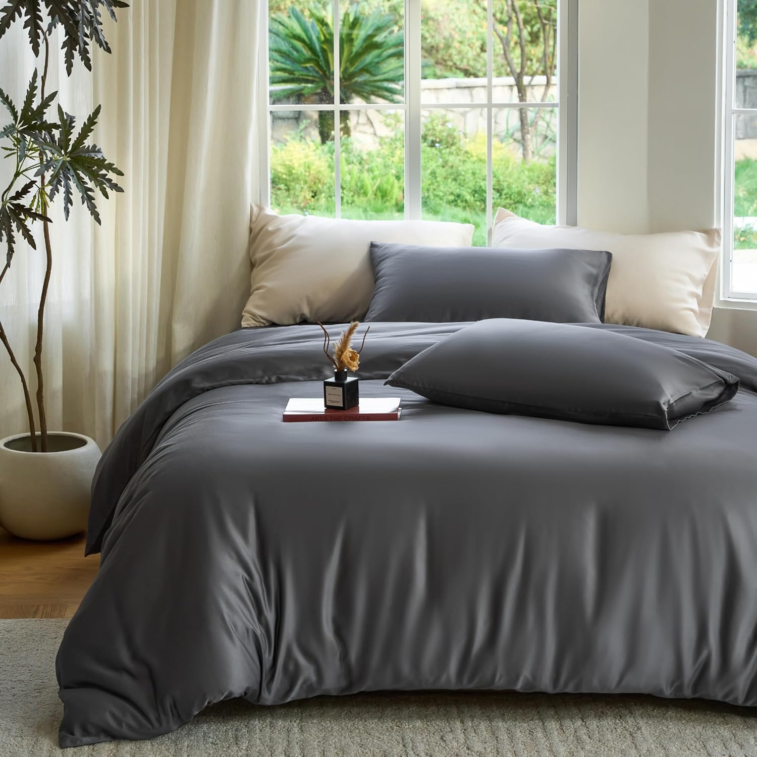 Yuelora Duvet Cover Set, Bamboo Viscose, Ivory, Full/Queen