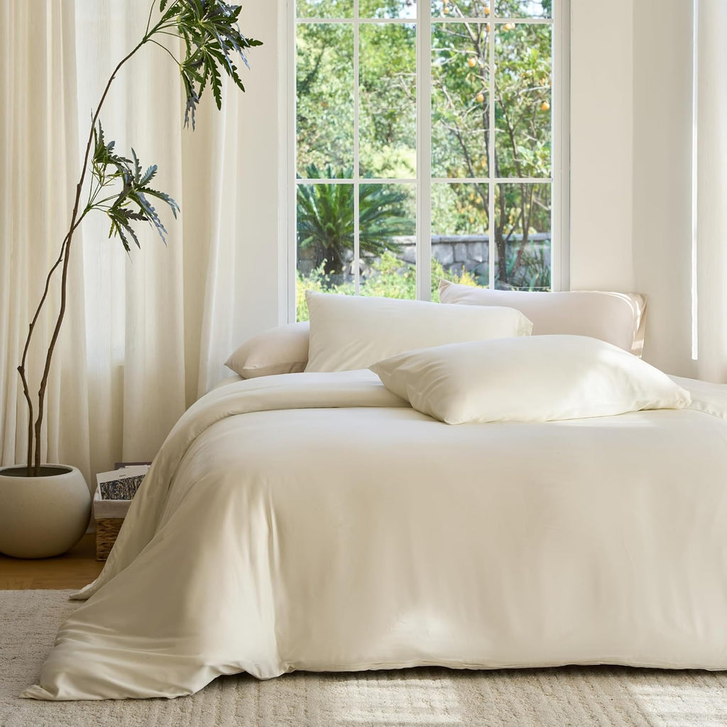 Yuelora Duvet Cover Set, Bamboo Viscose, Ivory, Full/Queen