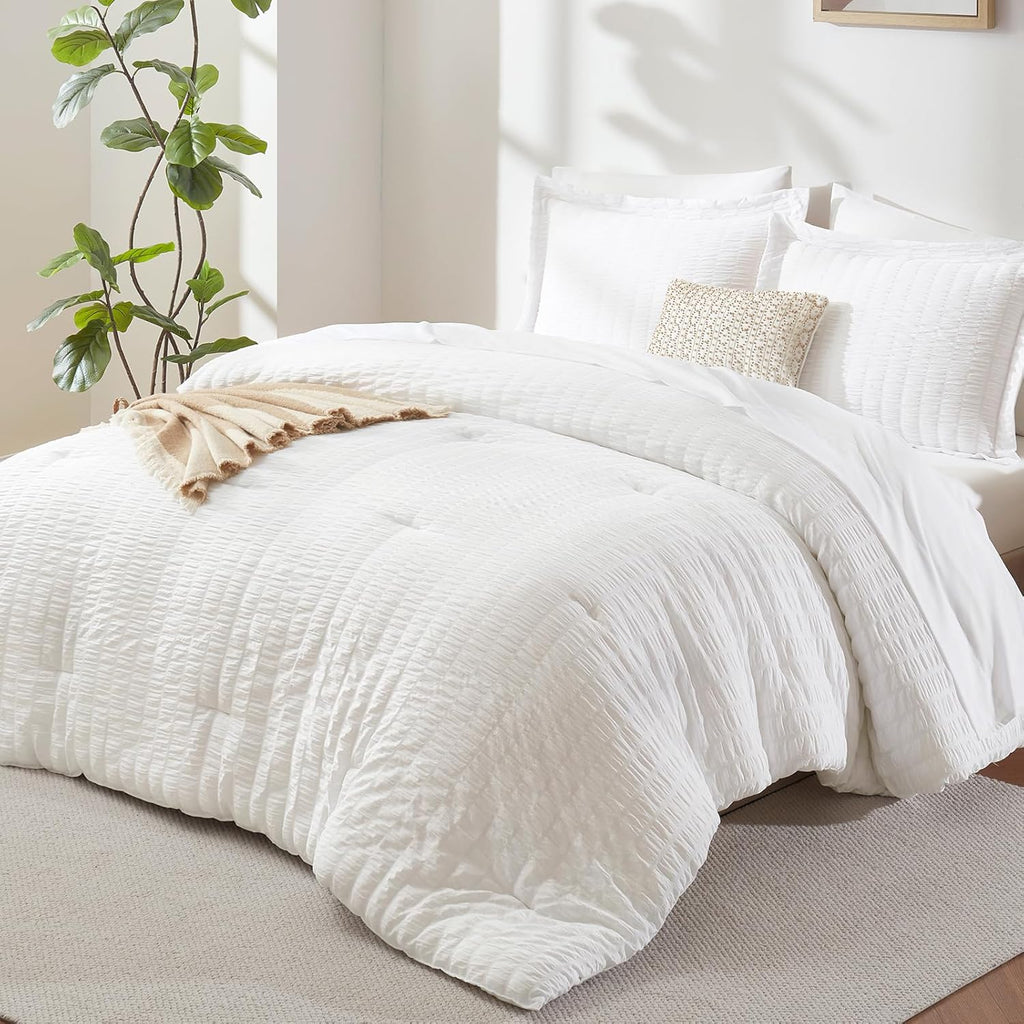 Yuelora Queen Bedding Set, 7 Pieces, Brown Seersucker Comforter Set