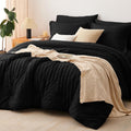 Yuelora Queen Bedding Set, 7 Pieces, Brown Seersucker Comforter Set