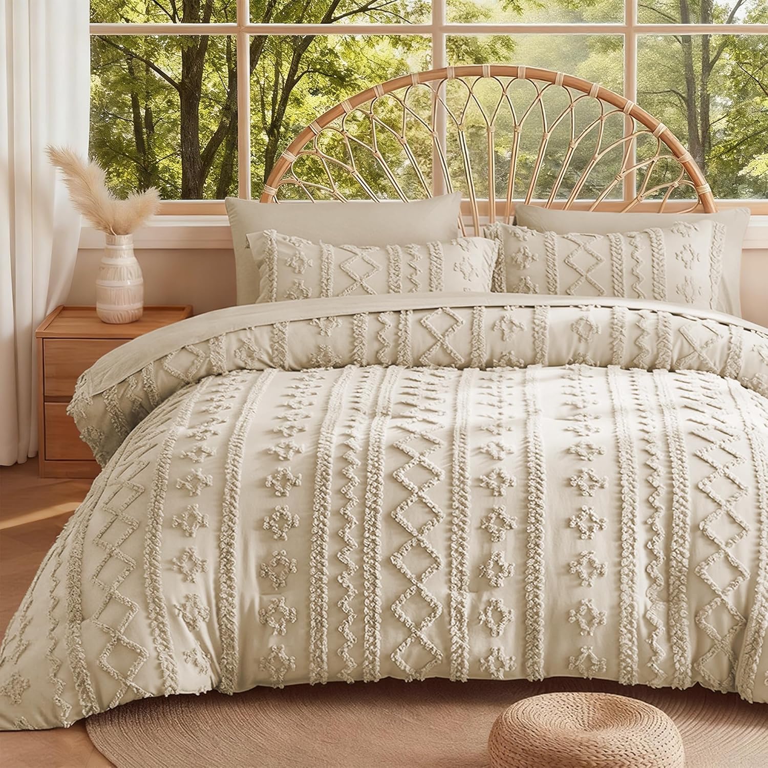 Yuelora Full Size Bed in a Bag Set, 7 Pieces, Beige