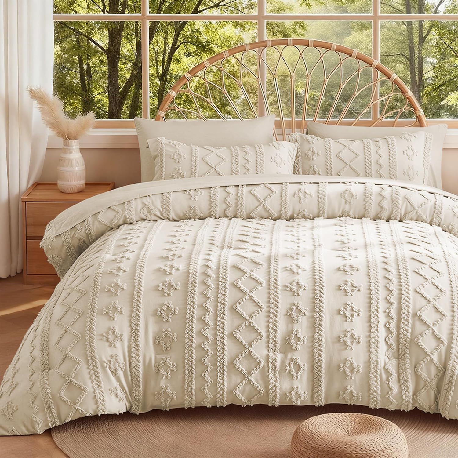 Yuelora Full Size Bed in a Bag Set, 7 Pieces, Beige