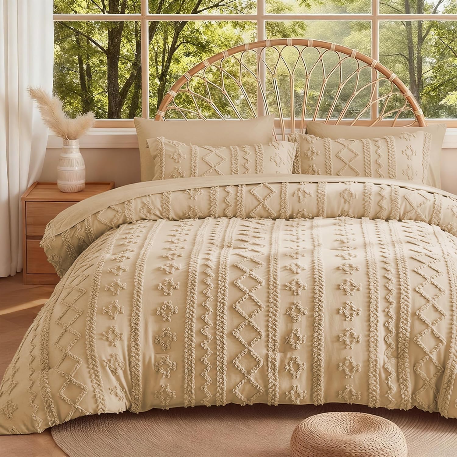Yuelora Full Size Bed in a Bag Set, 7 Pieces, Beige